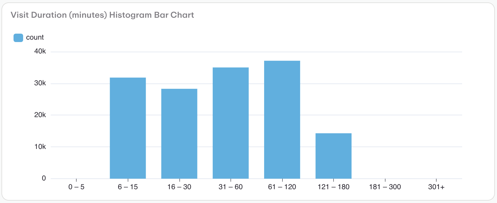 Visit Duration (minutes) Histogram Bar Chart
